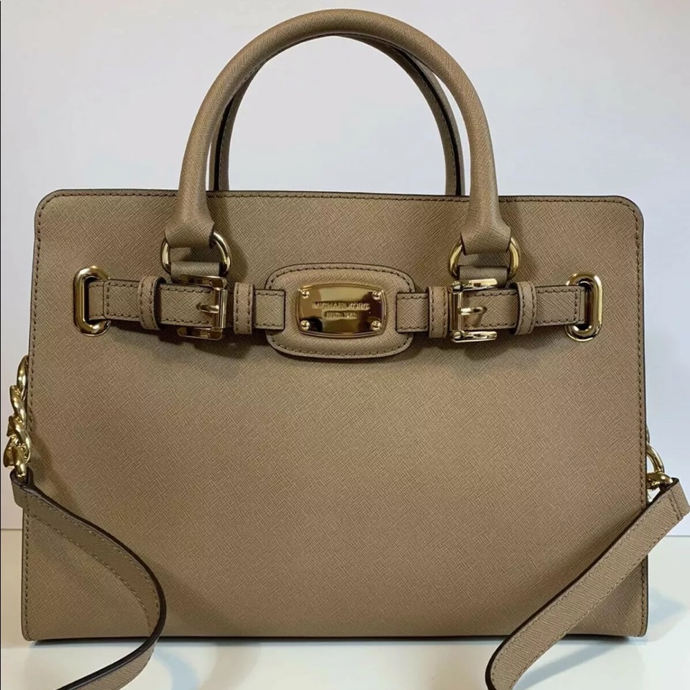 MICHAEL KORS SAFFIANO KHAKI HAMILTON EW SATCHEL